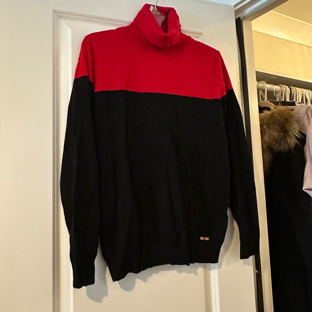 Calvin Klein Red and Black Turtleneck Sweater